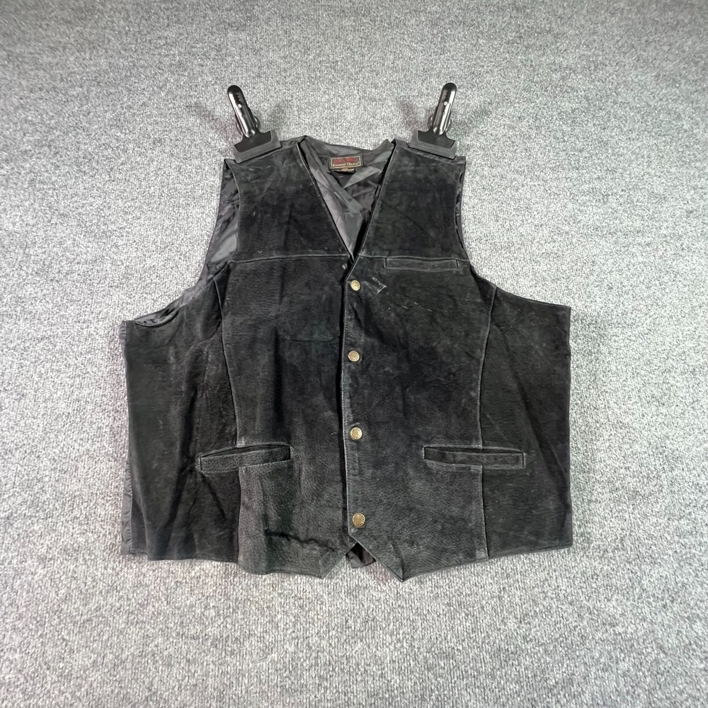 John L. Blair Biker Vest Men's 3XL Black Leather Racing Motorcycle Western Snap